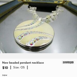 New silver & cream bead d pendant necklace